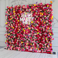 Mur de fleurs artificielles multicolores en rose, directement de l'usine, pour décorations de fond de fête et arrangements floraux de mariage