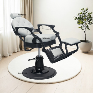 Silla de barbero reclinable 2025 con función de altura ajustable Base de metal negro con tapicería beige y blanca para hombres - Product Image 6