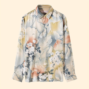 OEM Premium 100% Mulberry Silk <span class=keywords><strong>Chemise</strong></span> à manches longues pour hommes, imprimé floral, décontractée pour la fête, les vacances, le <span class=keywords><strong>mariage</strong></span>, le bal pour le printemps, la vente en gros - Product Image 3
