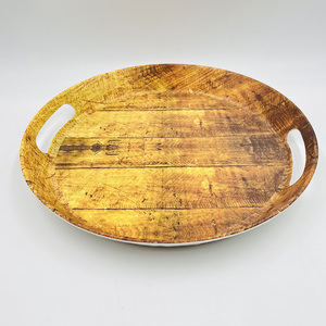 Vassoio Rotondo in Melamina Effetto Legno Recuperato 34,8 cm, Vassoio per Alimenti con Texture Martellata per Ristoranti e Caffè - Product Image 3