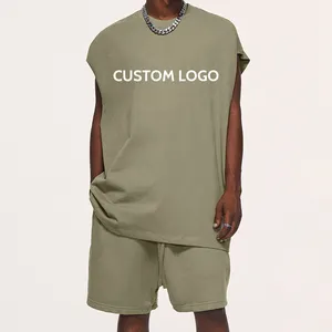 Custom Logo Heavy Cotton Sports Vest High Quality Fashion Vintage Men's Loose Tank Top Sleeveless T-shirt