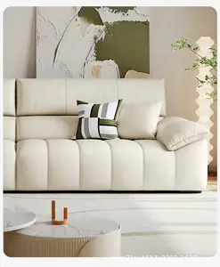 Sofa sudut Italia Chesterfield ruang tamu Sofa kulit sapi kombinasi mewah tipe L kunci Piano Kulit Sofa