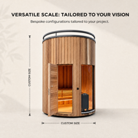 Sauna circulaire moderne d'extérieur Ploutara pour 2-3 personnes, en bois massif de pruche, modulaire, préfabriqué, électrique, ETL, chauffage rapide en 15 min, faible EMF, idéal pour la gym