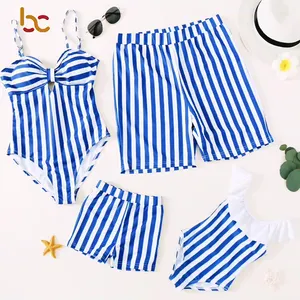 Çocuklar için şerit baskı özel tasarım mayo Beachwear çocuk aile eşleştirme mayo