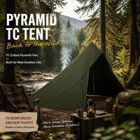 Tente en toile de coton TC 2,9 x 2,9 m 1,9 kg, quatre saisons, avec tirants droits, résistante à l'eau, portable, pour le camping, 19 points d'attache, abri