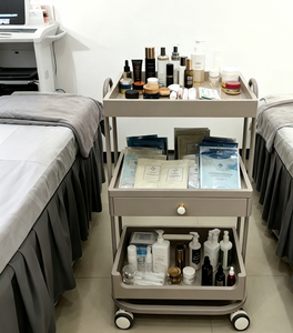 Three Tier Salon Trolley <b>Wooden</b> Storage Cart Mobile Beauty Shop Utility Rack with Drawers and <b>Wheels</b> - Product Image 4