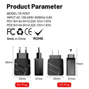 Hot Sale PD40W Fast Charger with PD3.0/QC3.0 2 USB Ports PC <b>Fireproof</b> <b>Material</b> for Mobile Phones & Multiple Devices - Product Image 4