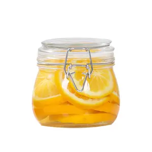 500ml 750ml 1000ml Kitchen Food Storage Round Airtight Locked Glass Jar With Stainless Clip Top