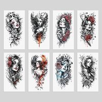 Nouveau design 3D noir réaliste tatouage temporaire feu lion tigre loup fleur crâne Halloween faux tatouages autocollants demi-bras