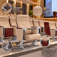 Chaise d'auditorium moderne de haute qualité, siège de théâtre rembourré en tissu avec tablette d'écriture pliable, panneau arrière en bois