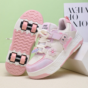 Zapatillas deportivas para niños con ruedas ocultas, parte superior de malla, suela de goma, entresuela de EVA, para niñas, zapatillas de moda. - Product Image 3