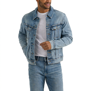 Men's <b>Light</b> Blue Denim Jacket Regular Fit Stonewashed Cotton Casual Button Closure Autumn Wear - Product Image 1