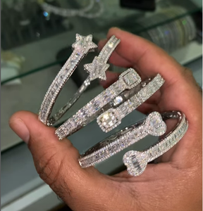 Rappeur Hip Hop Bijoux Hommes Bling Baguette Moissanite Croix Bracelet Or Blanc Glacé Diamant Trèfle Coeur Tennis Bracelet - Product Image 6