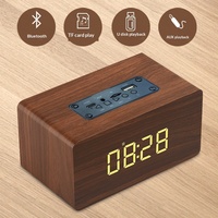 W5C Ditingkatkan menjadi Speaker Jam Alarm Kayu 5.0 dengan Baterai Terpasang, Speaker Mini Audio untuk Rumah, PC, TV, Laptop