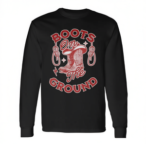 T-shirt à manches longues Boots On The Ground, design rouge, style western - Product Image 2