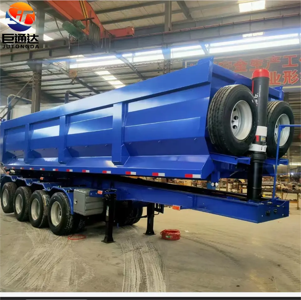 JT Dump trailers End tipper Semi Trailer thương hiệu than hoặc sỏi tổng hợp vận chuyển thủy lực phía sau 45 mét khối u hình 4 trục