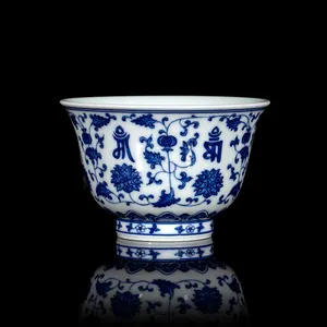 Xícara de chá estilo antigo chinês Zhong's Cerâmica Jingdezhen porcelana Kung Fu pintada à mão azul e branco