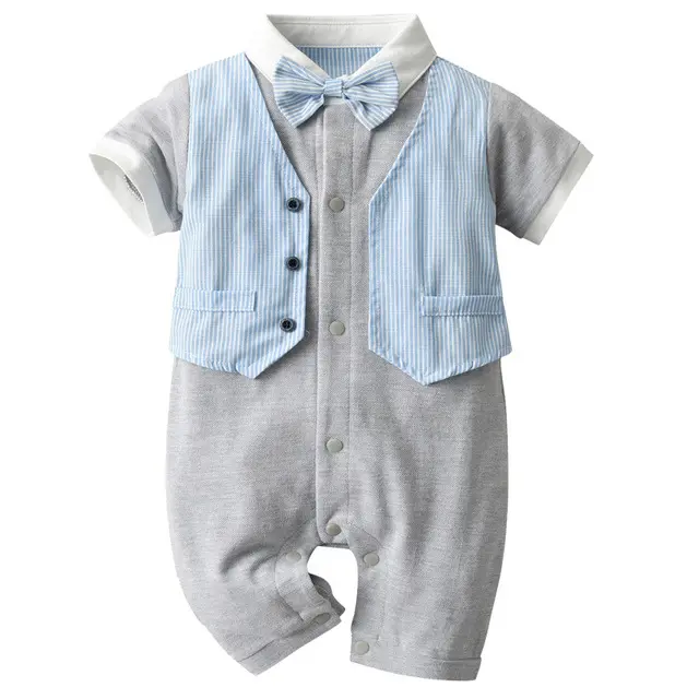 British Style Baby One-Piece Suit Gentleman Hundred Days Week Suit Plaid Suit Baby Boy Romper
