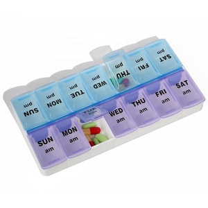 7 days 14 compartments weekly plastic custom pill container storage case box