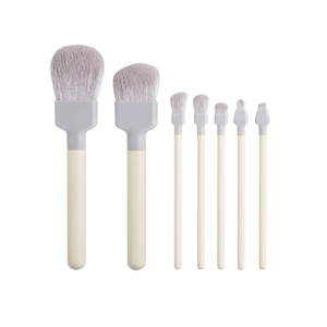 Ensemble de 7 pinceaux de maquillage beiges avec dessins imprimés, étiquette privée, manche de forme personnalisée, pinceaux cosmétiques doux en fibres synthétiques pour le visage - Product Image 1