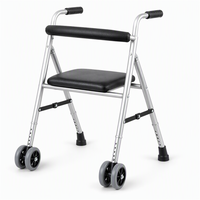 Déambulateur à quatre roues avec siège et dossier, cadre en alliage d'aluminium et acier, pliable, aide à la marche pour personnes âgées, réadaptation
