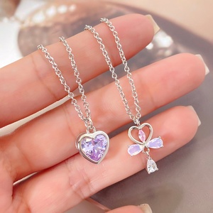 Colliers pendentifs tendance, bijoux plaqués or avec opale et zircone, collier à breloque cœur charmant pour filles - Product Image 3