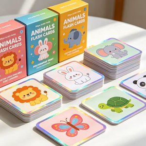 Cartes flash HV Animaux, coins arrondis, impression holographique, carton, jouet éducatif pour enfants de 2 à 4 ans, dans une boîte en carton - Product Image 1
