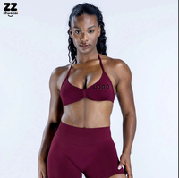 Bra Yoga Halter Kecil Bahan Nylon Matte Cepat Kering Elastisitas Tinggi, Bra Olahraga Tanpa Jahitan Penyangga Kuat, Desain Punggung Indah