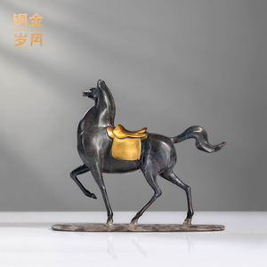 Figura de caballo de cobre y oro, decoración artística hecha a mano para sala de estar u oficina, regalo de inauguración de casa - Product Image 2