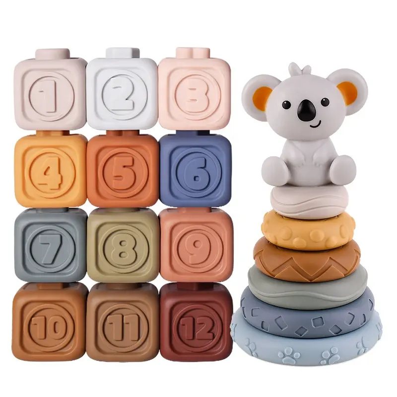 Nieuwe 6 Stks/set Baby Zachte Siliconen Stapeltorenblokken Ring Stapelaar Baby Educatief Montessori Sensorisch Speelgoed