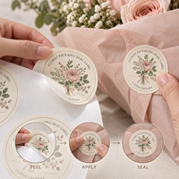 Étiquette autocollante personnalisée en papier d'art imprimé pour emballage de fleuriste, idéale pour l'emballage cadeau de fleuriste avec logo de marque et illustration imprimés