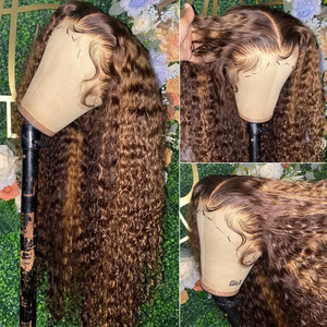 Parrucca Lunga in Capelli Umani Indiani Remy con Frontale in Pizzo 13X6, Ondulata Profonda, Biondo Miele Trasparente per Donne - Product Image 5