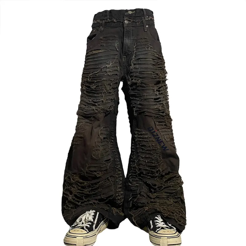 DIZNEW OEM Custom brand Jeans Top Quality Full length Hip hop Distress y2k Brown Plus Size Jeans Men's Baggy denim pants