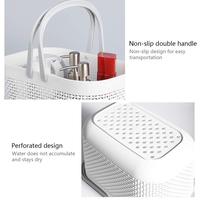 Panier de Douche en Plastique Blanc, Organisateur de Rangement de Salle de Bain, Panier Perforé avec Doubles Poignées