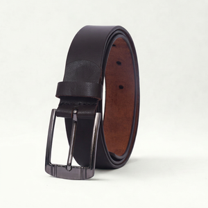 Cinturón de Cuero Genuino de Color Sólido con Hebilla de Acero Rectangular, Estilo Formal, Correa de Cintura Resistente para Ropa de Trabajo - Product Image 1
