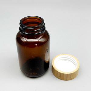Flacone in Vetro Ambrato a Bocca Larga per Confezionamento di Compresse Vitaminiche, 60 75 100 120 150 <span class=keywords><strong>200</strong></span> 250 300 400 500ml, con Coperchio in Bambù - Product Image 3