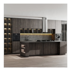 New Modern European Smart Wood <strong>Cabinet</strong> Wooden Veneer Matt Lacquer Finished <strong>Black</strong> Complete Kitchen <strong>Cabinet</strong> Design - Product Image 6
