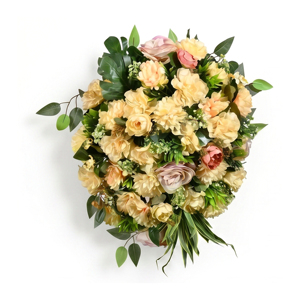 Artificial Cream Rose Bouquet Decorative <b>Wreath</b> and Swag Floral Arrangement with Green Foliage for Home Wedding Decor - Product Image 1