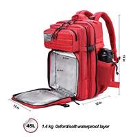 Sac à dos tactique pour homme personnalisé rouge 45L avec porte-gobelet, imperméable, système Molle, sac à dos isotherme pour la gym