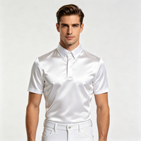 Polo d'équitation blanc en satin pour homme, col boutonné, patte de boutonnage cachée, manches courtes, anti-humidité, respirant, léger, pour concours