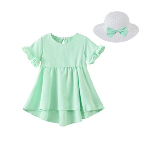 Vestido Casual de Verano para Niñas, Vestido de Manga Corta, Vestido Tipo Camiseta para Niñas, Vestido de Color Sólido con Corte Asimétrico para Bebés - Product Image 6