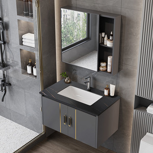 Modern Water Resistant Bathroom Cabinet Vanity Combo with Sintered Stone Hot Bending Wall-Mounted Integrated Ceramic Wash Basin - Product Image 4
