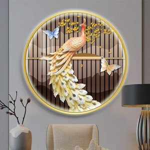 Pavone luminoso dipinto decorativo rotondo luce moderna luci LED ingresso soggiorno sfondo murale - Product Image 3