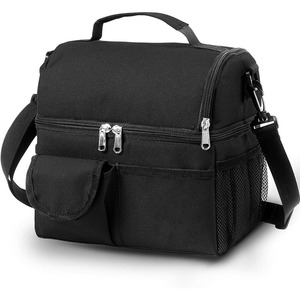 Shoulder Strap for Food Storage & Picnic Use Insulated Polyester <b>Lunch</b> <b>Bag</b> with Double Compartment Zipper Closure - Product Image 1