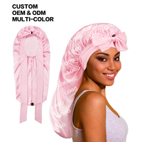 Logo personnalisé Satin cheveux bonnet en soie pour femmes endormies avec bandeau à cravate Long bonnet de sommeil pour tresses cheveux bouclés