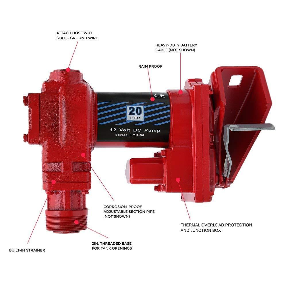 Bettercloud 12V 20 GPM Fuel Transfer Pump - For Diesel, Gas, Gasoline, Kerosene (Truck/Tractor)