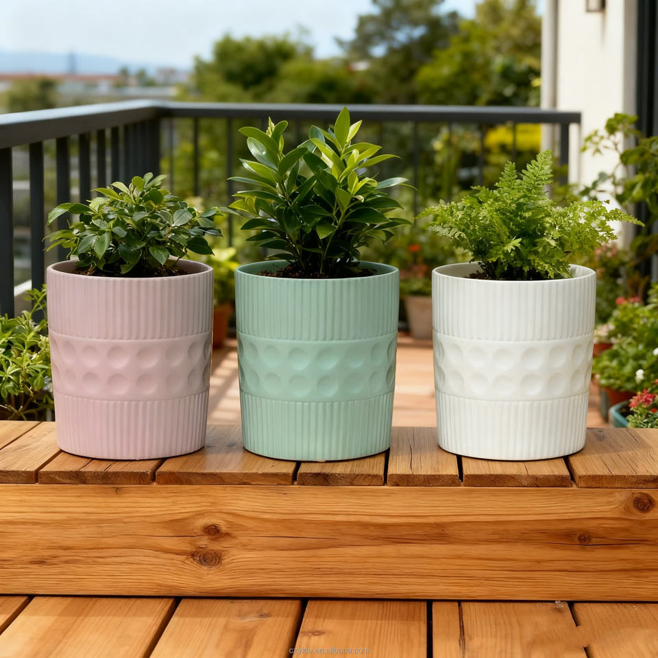 Curated visual reference: Visual Reference: Macaron Color Scheme Ribbed Dot Textured Porcelain Ceramic Planters