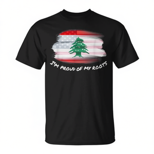 T-shirt « J'ai fière de mes racines » avec drapeau libanais américain - Product Image 2