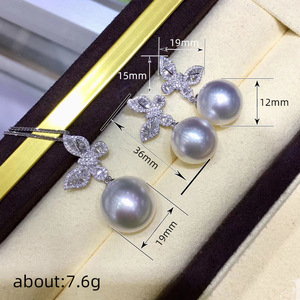 Orecchini Pendenti con Perle Akoya in Argento 925, Design a Fiore, Perle Coltivate AAA Rotonde Bianche, Gioielli da Sposa, Stile Classico da Donna - Product Image 4