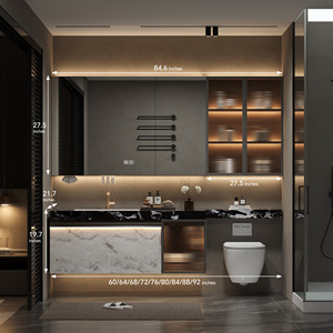 Mueble de Baño de Estilo Minimalista Clásico con Lavabo Individual, Gabinete de Almacenamiento con Espejo Inteligente para Baños Minimalistas - Product Image 6